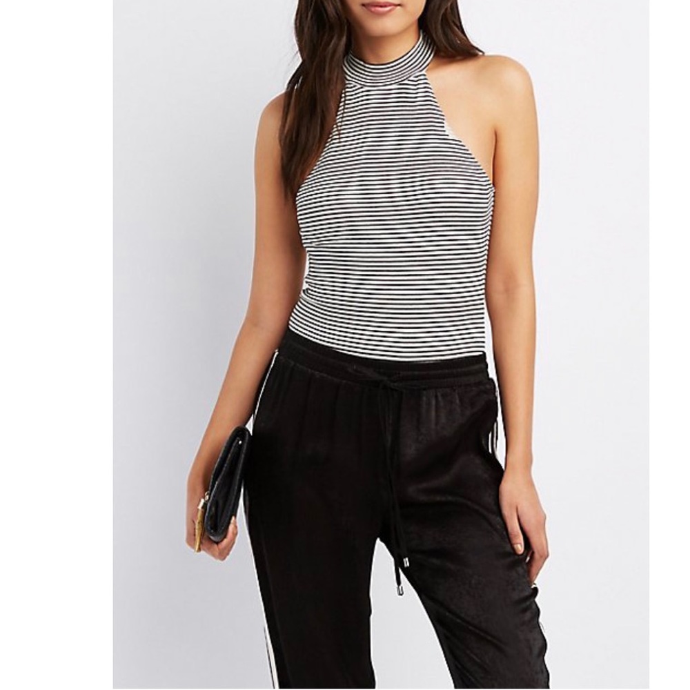 ✨Striped & Ribbed Mock Neck Bodysuit, Medium ✨